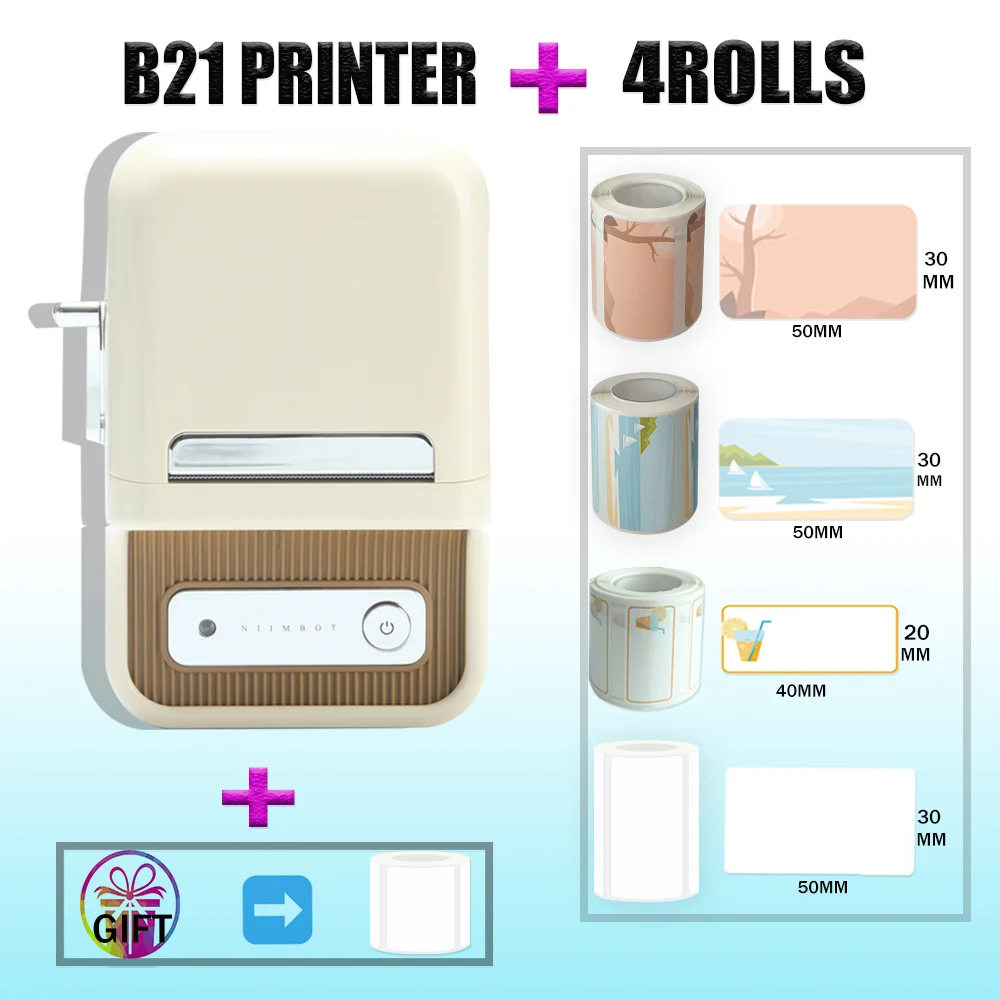 Insert Roll Papers Thermal Label Printer B21 Small Size & Portable Support DIY Creative and Clear Printing Labeling Machine Tool