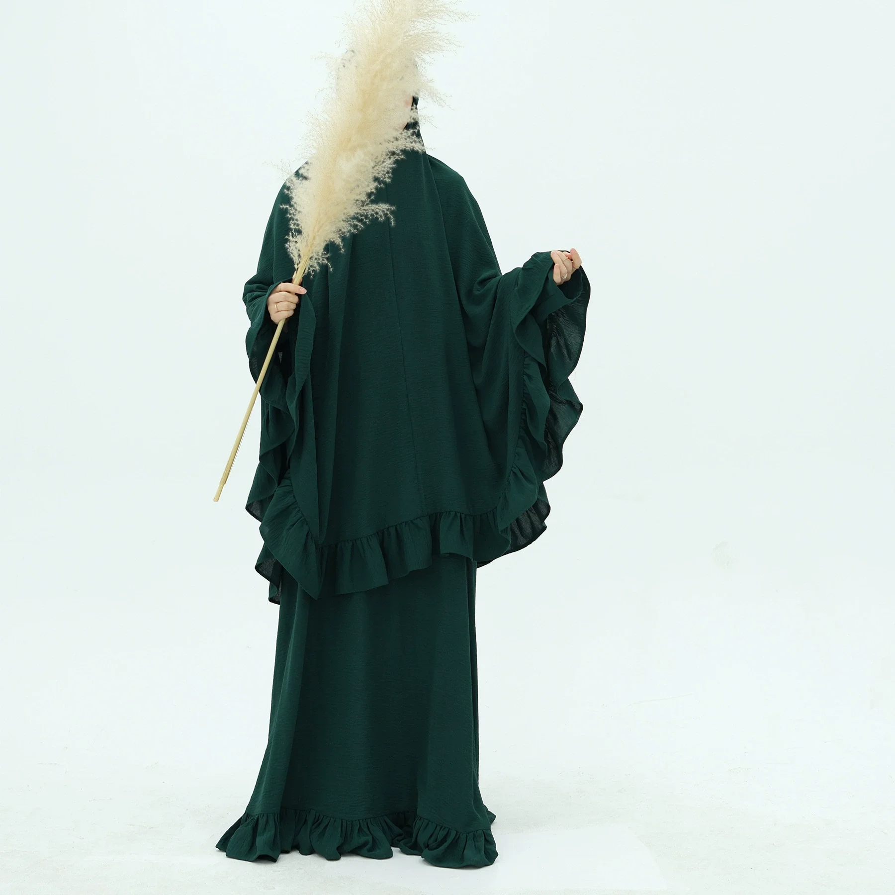 イスラム教徒の女性向けトルコ・ドバイ・アバヤ、紐付きホーンスリーブロングドレス、控えめなローブ、カフタン、女性用イブニングマキシドレス、イスラム服