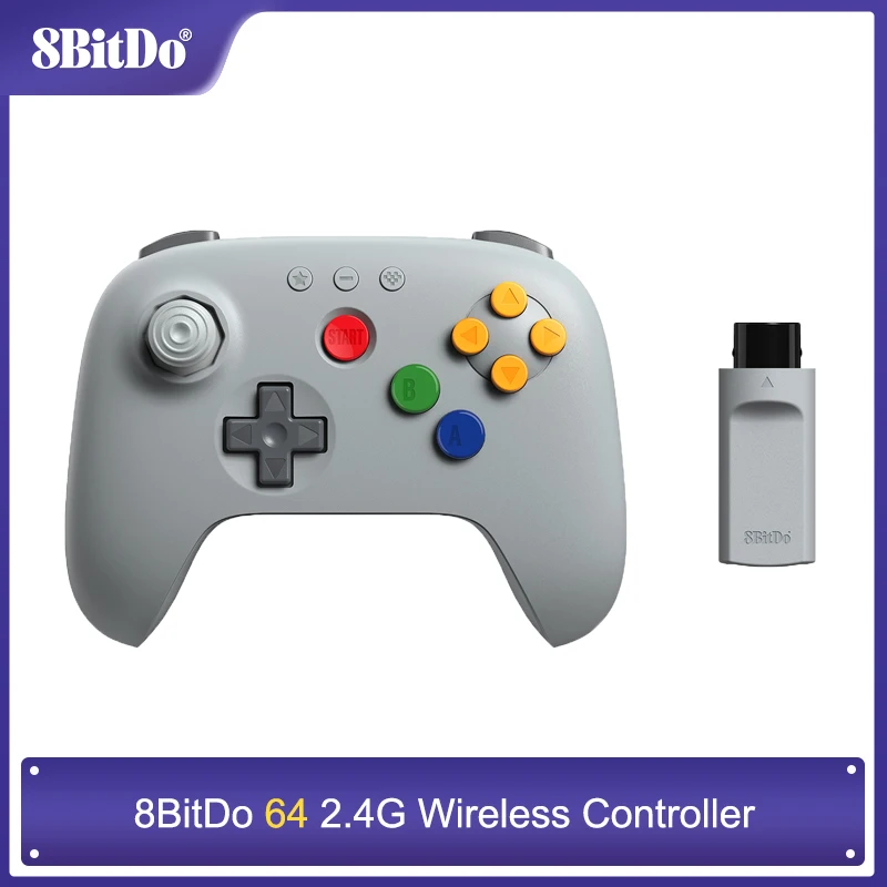Control Inalámbrico 8BitDo N64 2.4G para N64 Original / Analogue 3D / PC con Windows, Gamepad Retro de Baja Latencia (Gris)
