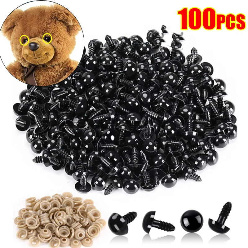 Accesorios de ojo de muñeca, artesanía de plástico negro, decoración de ojo de tornillo, juego de bricolaje, oso de peluche, accesorios de decoración de muñeca, 6mm, 8mm, 10mm, venta al por mayor