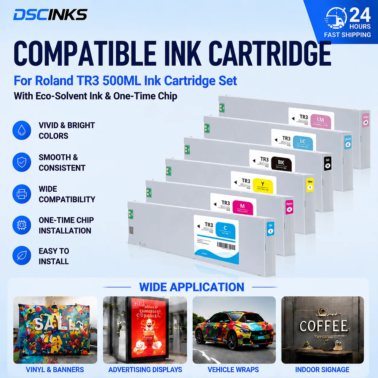 For Roland TR3 500ml Compatible Ink Cartridge With Chip For XG-640 XG-540 XG-420 XG-300 VG4 VG3 Eco-Solvent Ink 6-Color Set