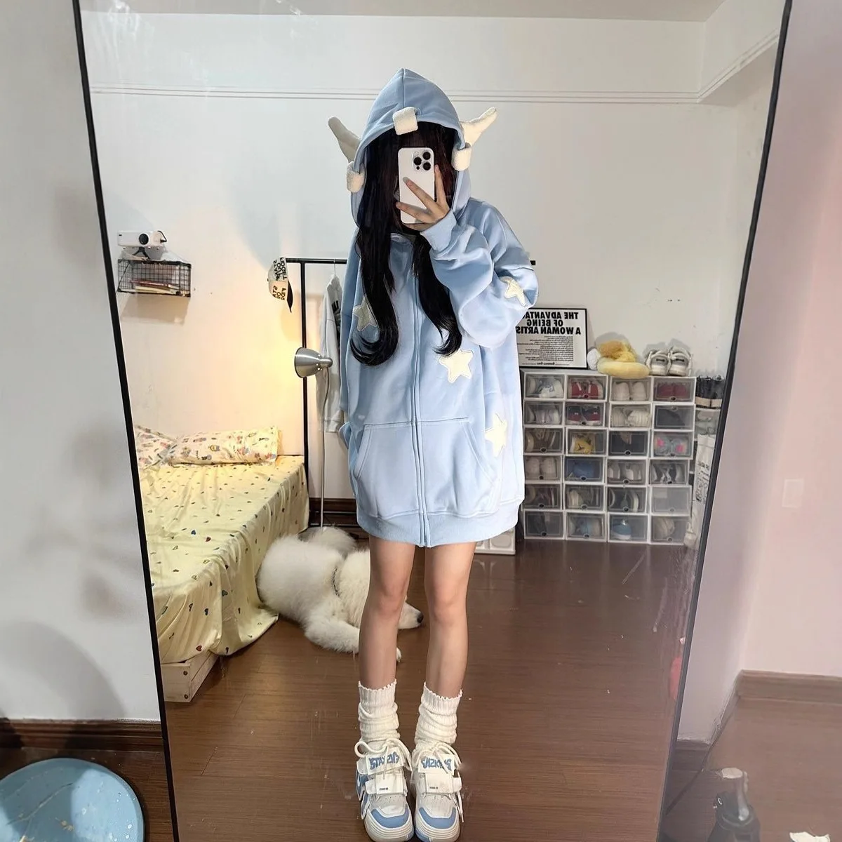 2025, lente en herfst nieuwe schattige cartoon loszittende hoodie met lange mouwen en rits trui Y2k jas vrouwelijke zoete top