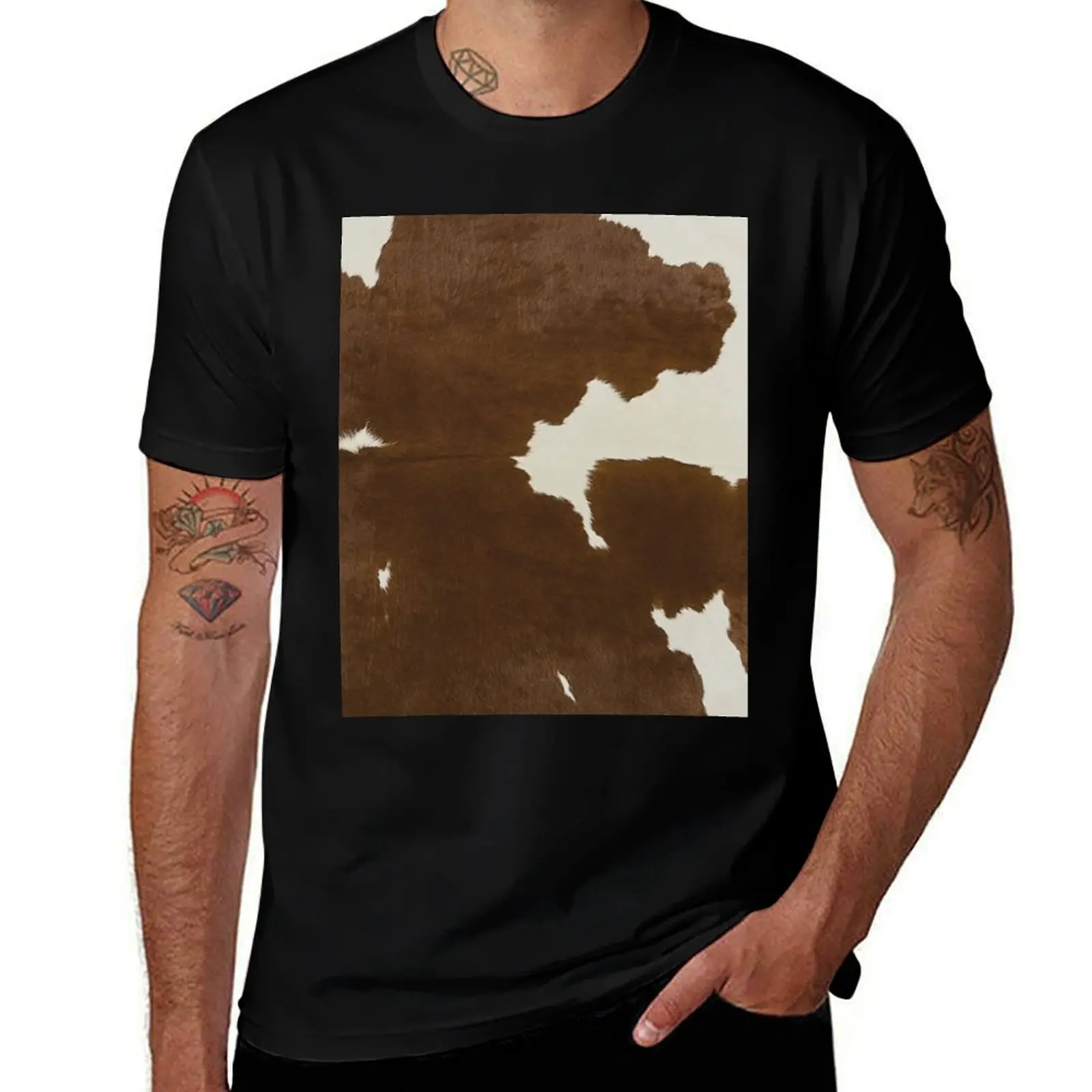 Темно-коричневая и белая футболка из коровьей кожи, эстетичная одежда, быстросохнущие мужские рубашки в стиле аниме