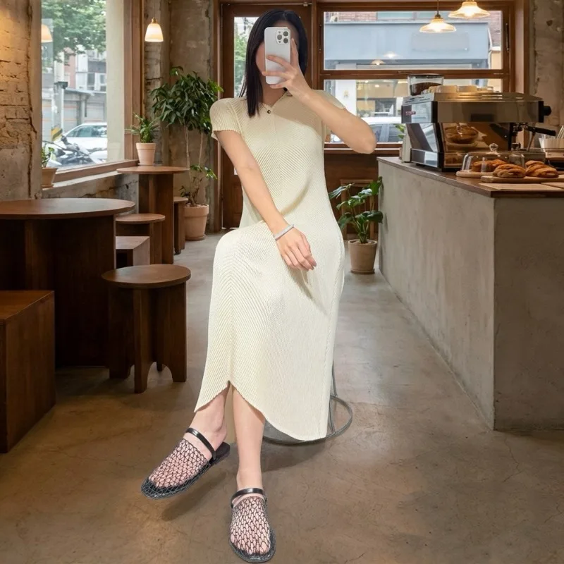 

Плиссированные платья Miyake, новинка 2026, летняя тонкая складная юбка больших размеров, женское платье со складками цвета для пожилых людей