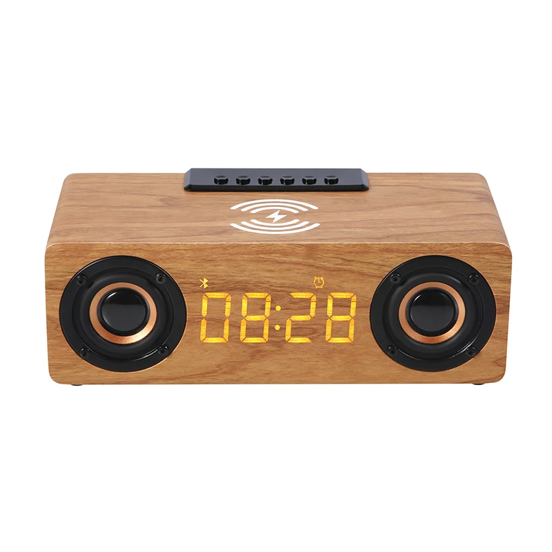 

FANSBE Multifunction 3 In 1 Desk Wooden Digital Clock 10W Wireless Charging Bluetooth Speaker Alarm Clock