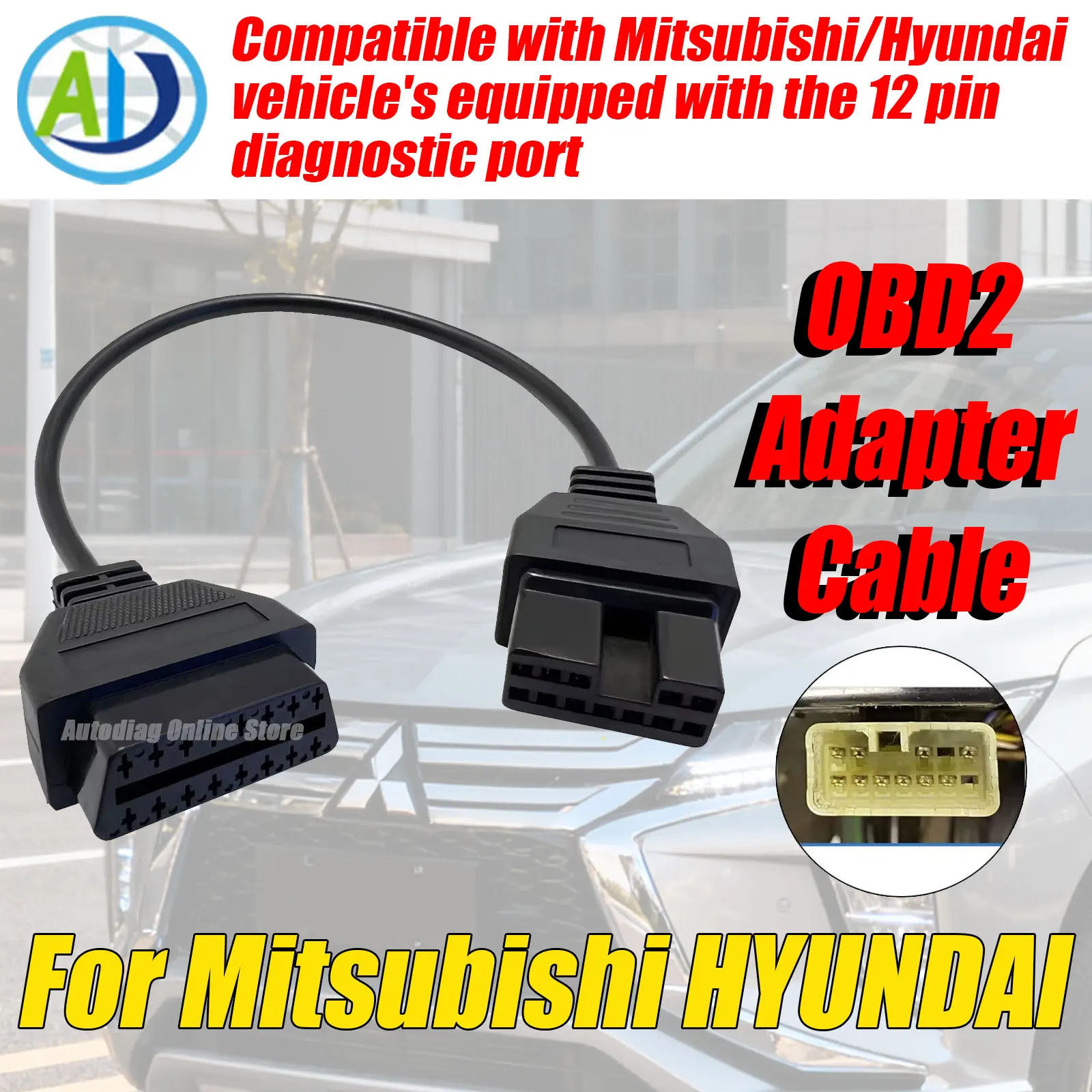 

For Mitsubishi HYUNDAI Vehicles 12Pin OBD1 to OBD2 Car Adapter OBD2 Diagnostic Connector OBD1 Extension Cable Work with ELM327