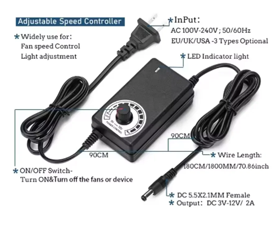 New 120mm 3000RPM Fan Cooling with Controller 12cm 12V 220V Btc Machine Chassis Workstation Cabinet Radiator Server Fan