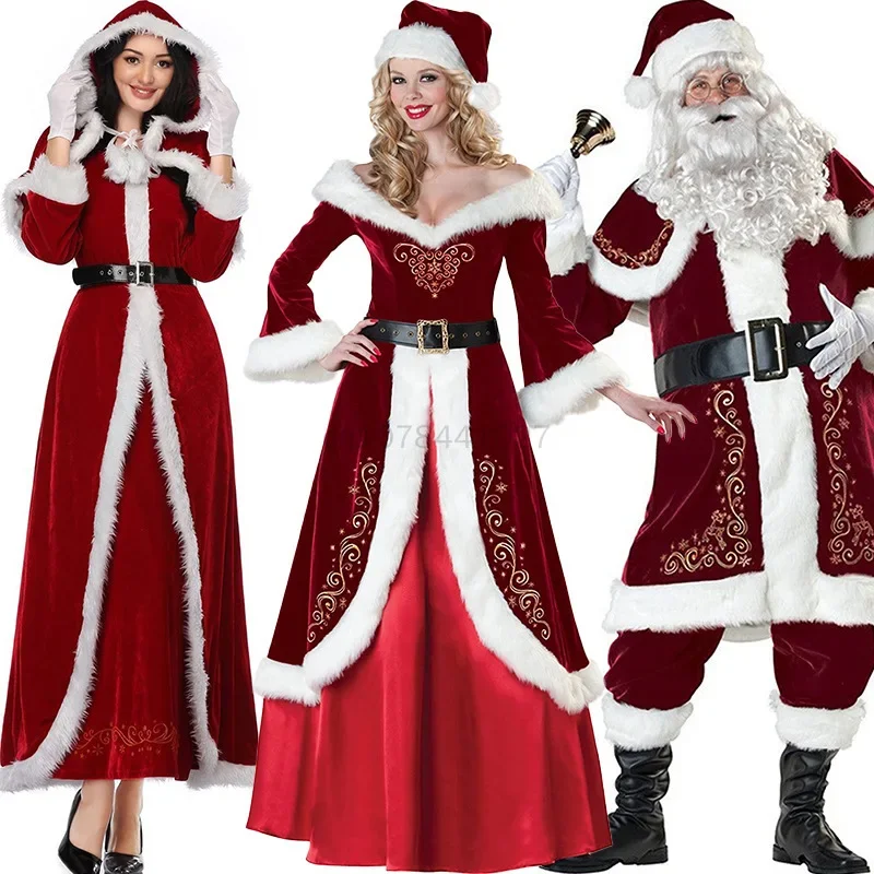 Trajes de cosplay de natal vermelho festa manga longa robe trajes de papai noel para mulheres adultas vestido de princesa de natal