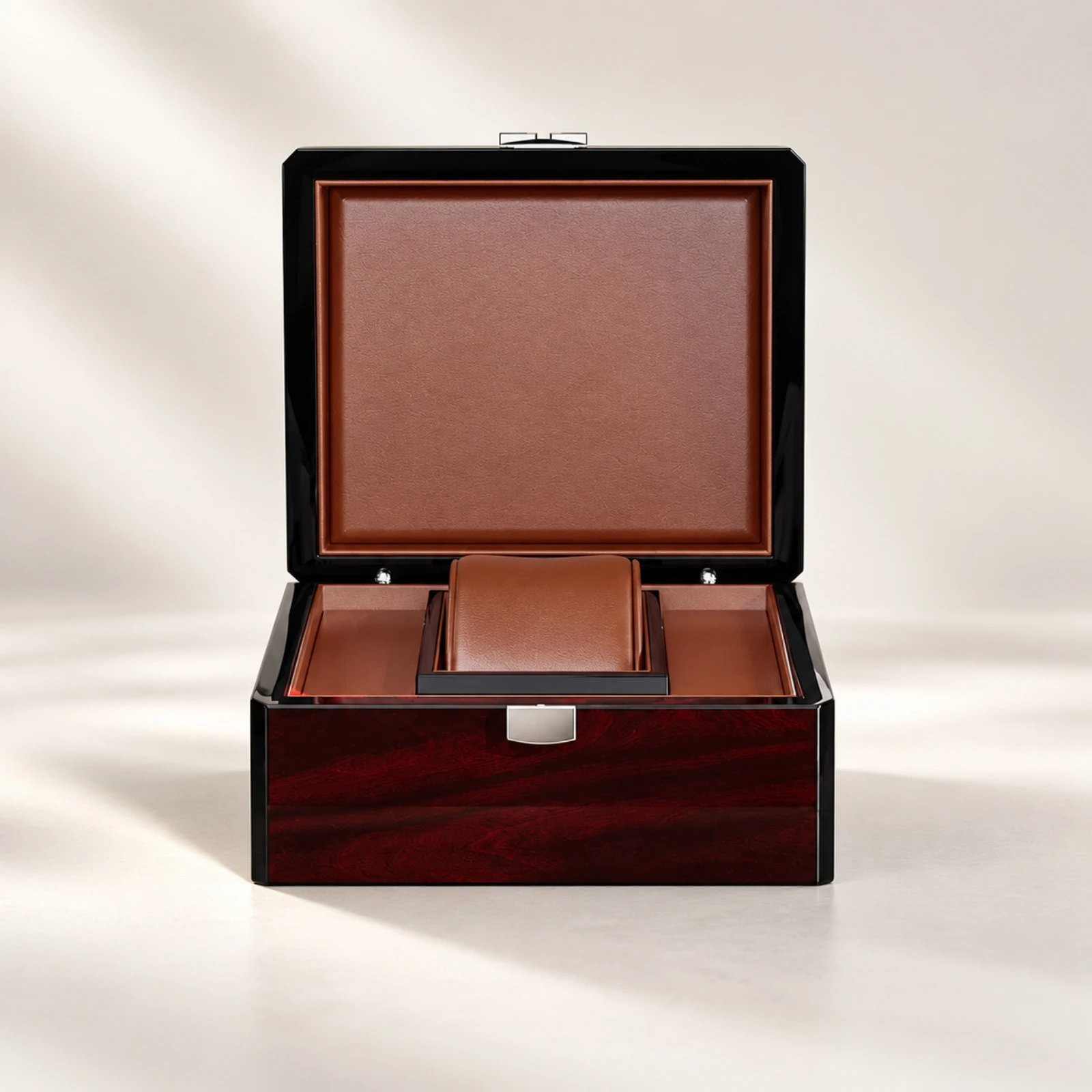 Wooden Jewelry and Watch Storage Box Glossy Wooden Watch Box with Padded Cushion Compact Secure for Dresser, Desktop