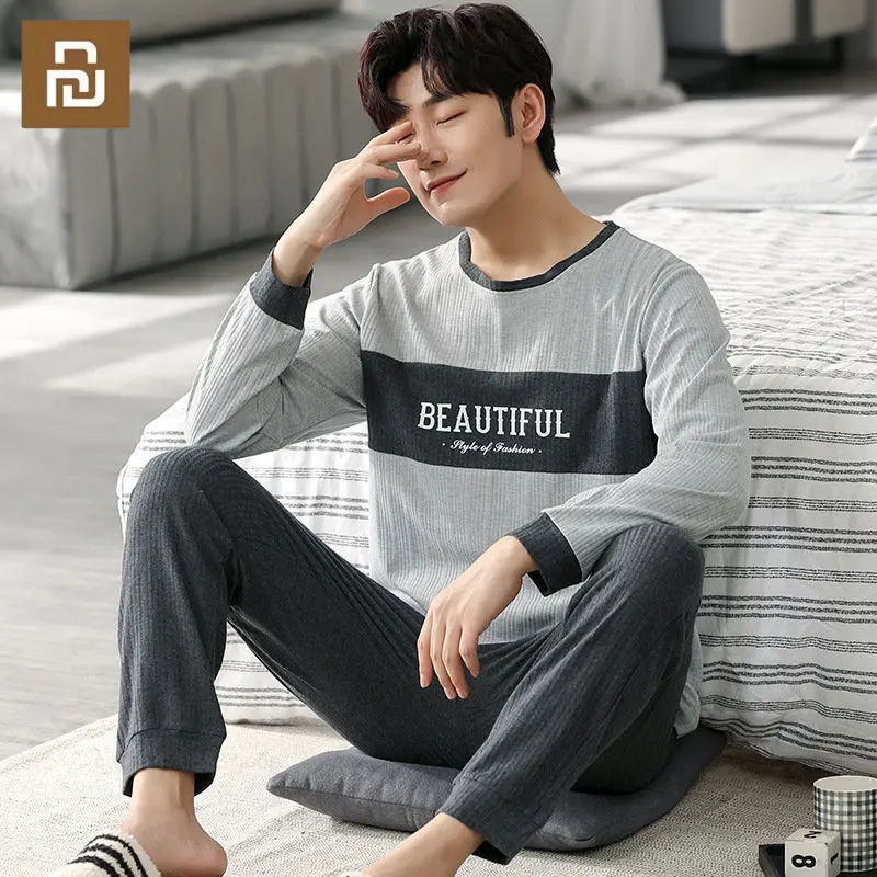 

Youpin Long Sleeve Male Spring Autumn Men Pure Full Cotton Pajama Set for Men Sleepwear Suit Homewear Pyjamas Man Casual Pijamas