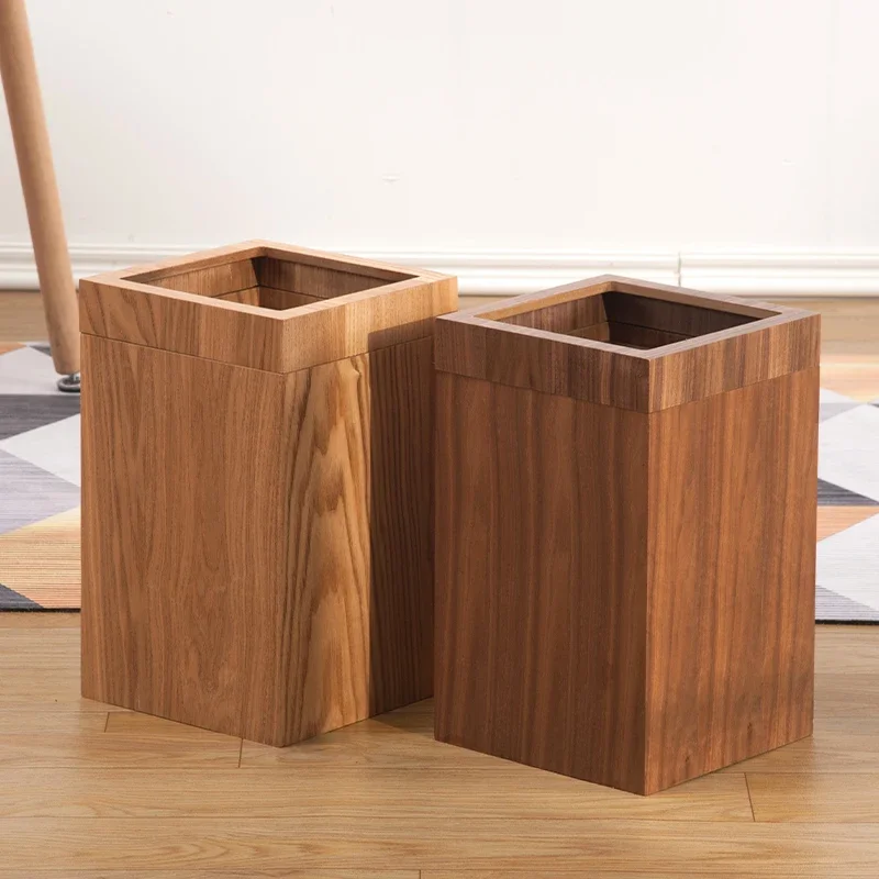 

Nordic Wood Rectangular Bucket Garbage Family Living Room Bedroom Recycling Garbage Basket Simple Creative Toilet Waste Bins