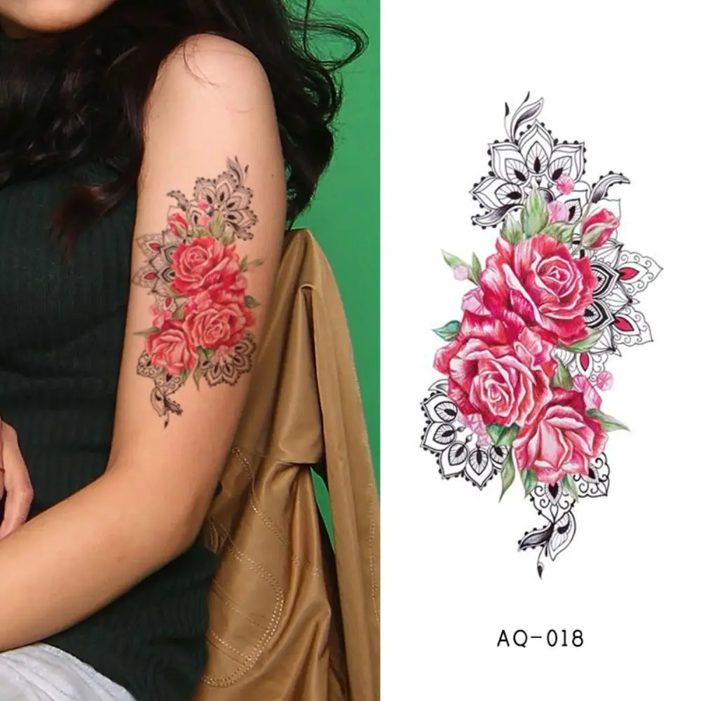Autocollant de tatouage de bras Floral, différents Styles, imperméable, Rose, bras, fleur, sténo, bâton de tatouage temporaire, croquis, fleur colorée