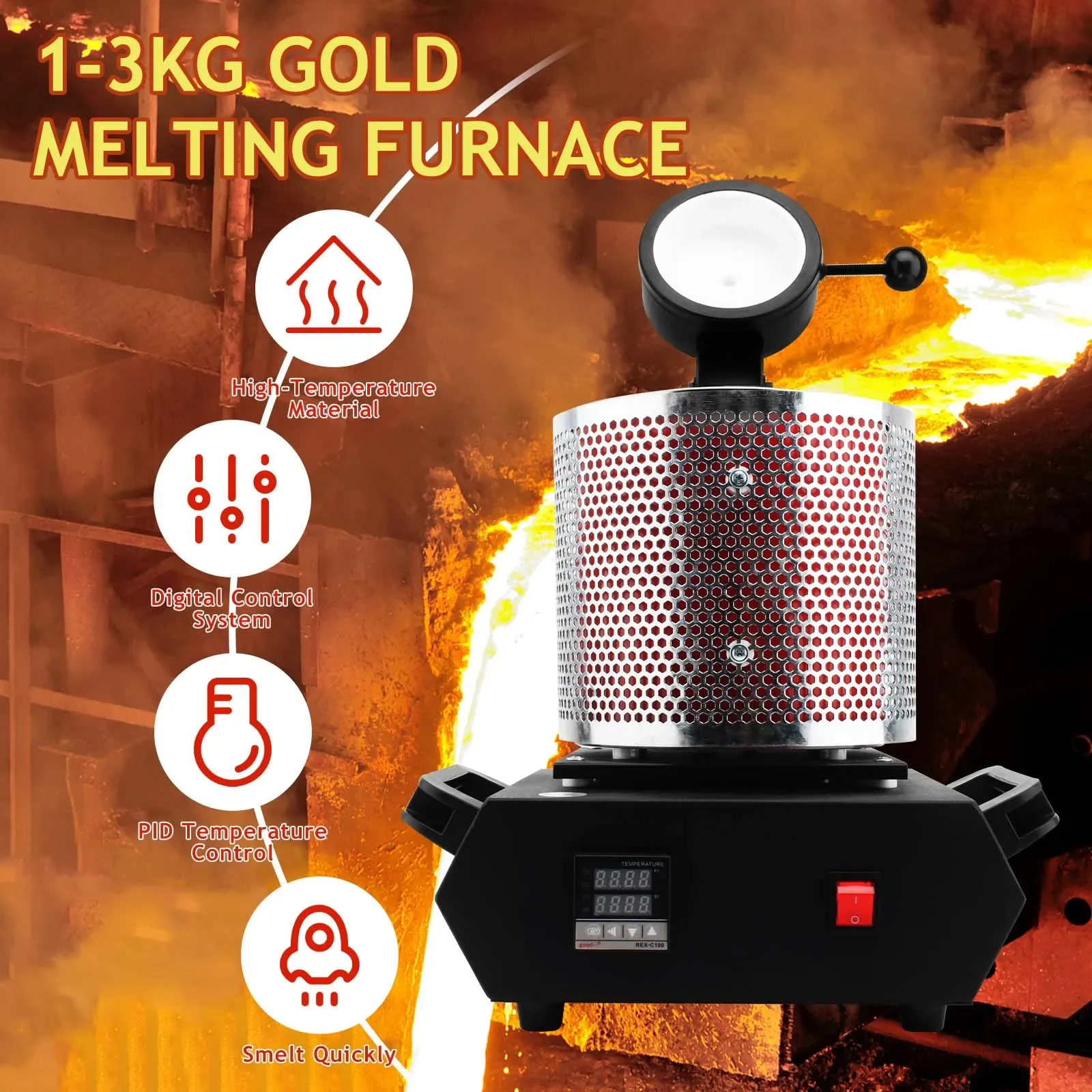 1150C Electric Induction Metal Melting Furnace 1/2/3kg Crucible Small Gold Melting Furnace For Refining Scrap Copper Aluminum