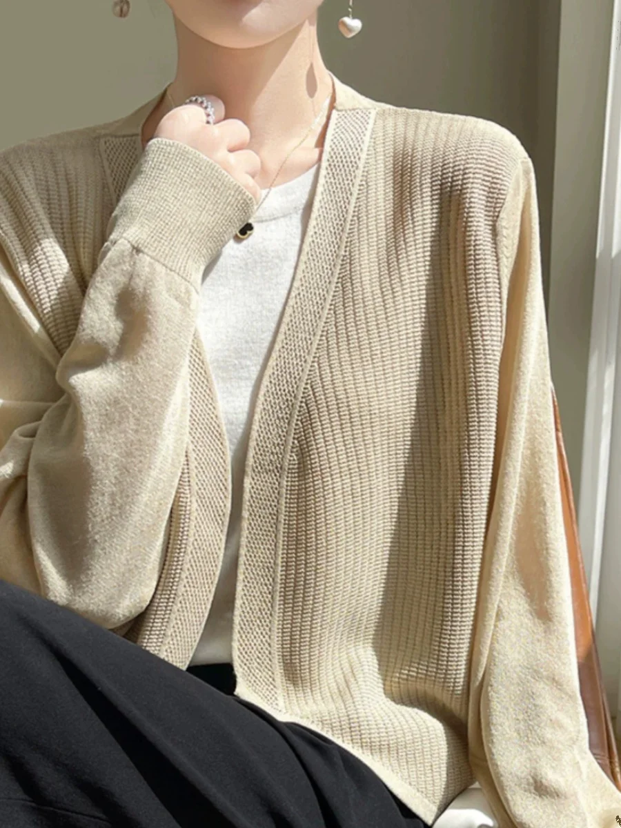 

Summer New Ice Silk Knitted Open Cardigan Women's Thin Loose Air Conditioned Sun Protection Casual V-ne Top