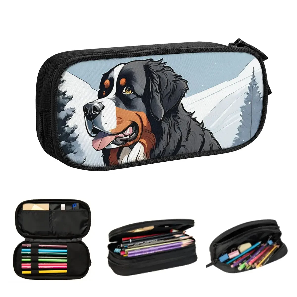 

Bernese Mountain Dog In The Snow Animal Pencil Cases Pen Bags Pen Box Pencil Pouch For Boys Girls Students Stationery School