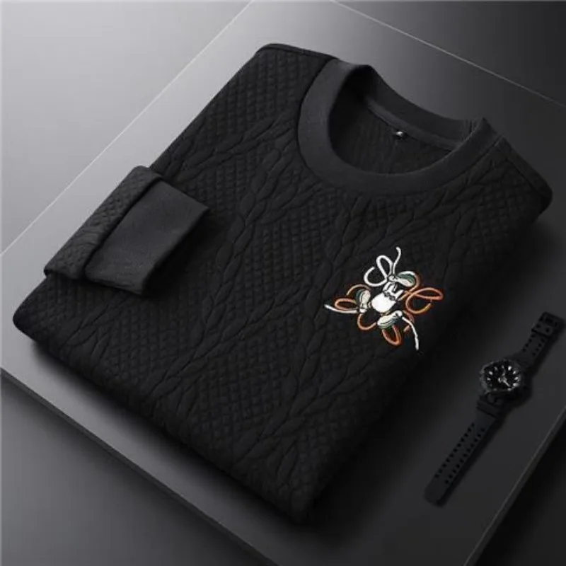 Men's Clothing Autumn and Winter Warm Sweatshirt Thickened Round Neck Trendy Brand Embroidered Sports Long-sleeved T-shirt Top