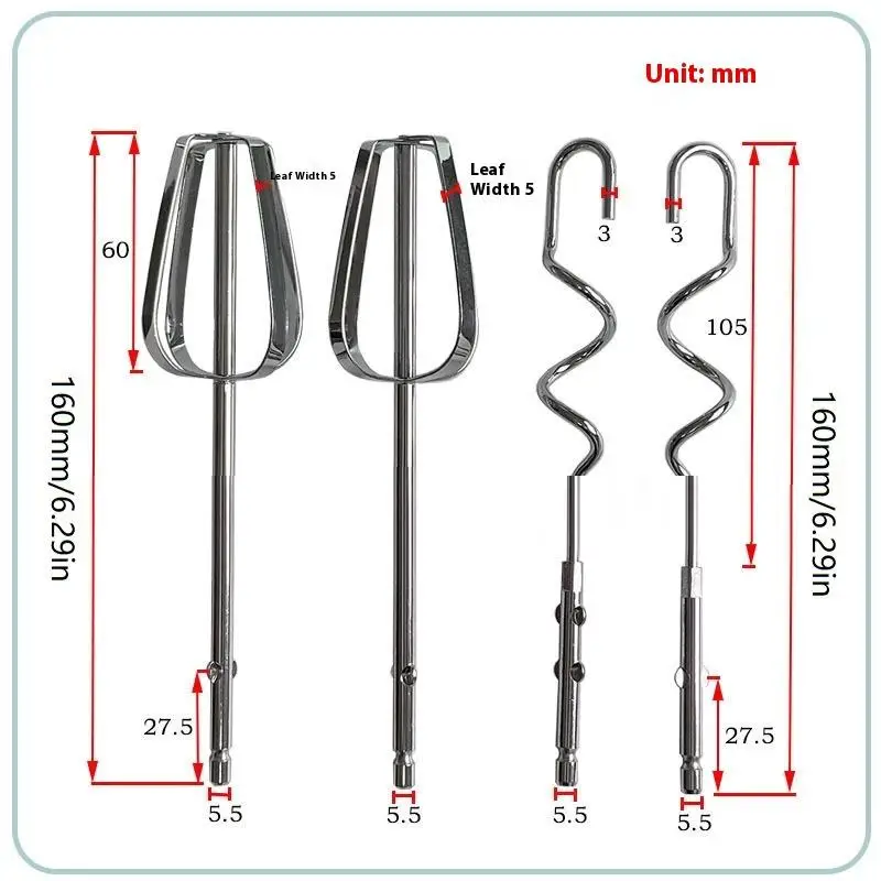 1/2/4Pcs Electric Egg Beater Stirring Hook, Stainless Steel Durable Handheld Egg Whisk Mixing Stick Kitchen Mixer
