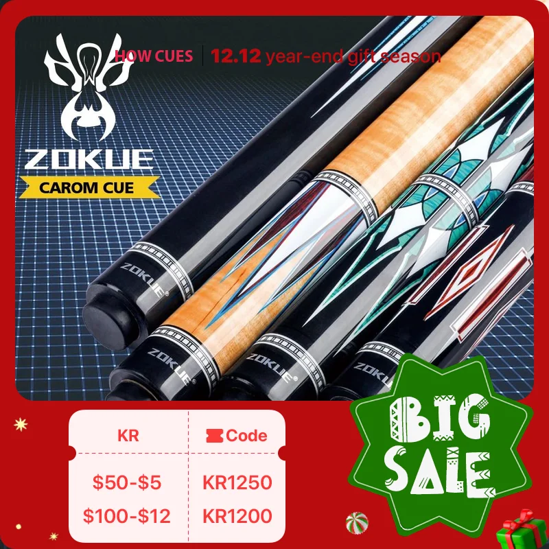 

ZOKUE KONLLEN Carom Stick Carbon Fiber Shaft Maple Shaft Carom 3 Cushion Cue Carom Cue Taper 12mm Tip 142cm Libre Cue