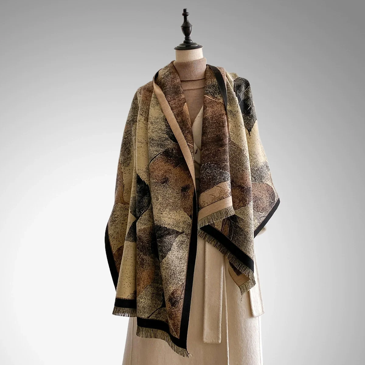 

Elegant Women's Floral Jacquard Pashmina Scarf - Winter Thick Warm Double-Sided Tassel Design Coldproof Windproof Blanket Shawl