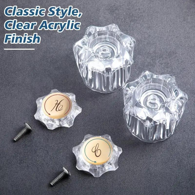 Professional Clear Acrylic Faucet Knobs Replacement Kit Universal: 2pcs Handles Durable Bathtub Parts