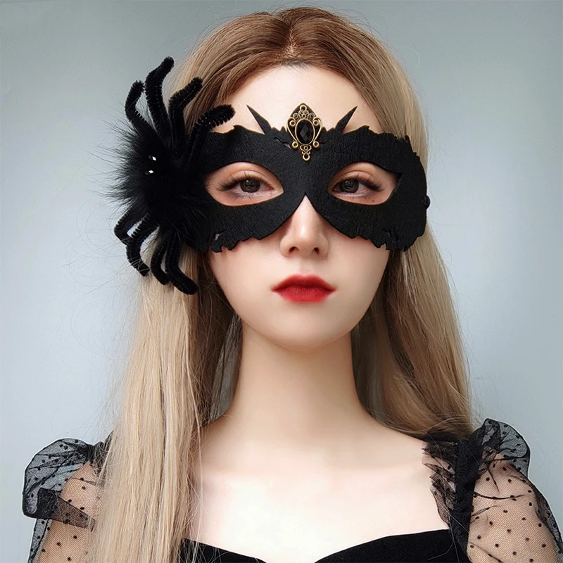 

1pc Black Spider Eye Masks For Women Halloween Plush Spider Chain Tassel Sexy Half Face Mask Masquerade Cosplay Party Decoration