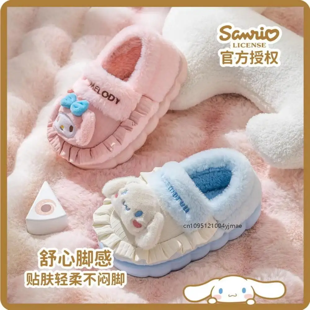 

Теплые плюшевые тапочки с рисунком «Hello Kitty» для девочек Sanrio Kawaii Kuromi Cinnamoroll, зимние утепленные домашние тапочки в стиле аниме, милая обувь