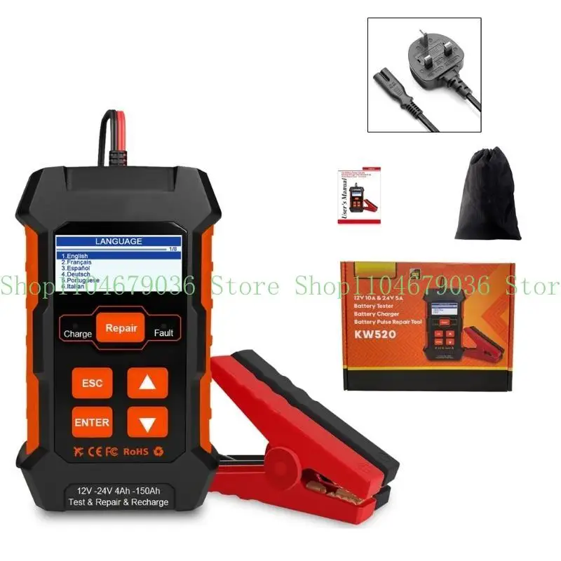 652F Car Battery Tester 12V 24V Automobile Wide Test Ranges 100-2000CCA Battery Load Tester Cranking & Charging System Test