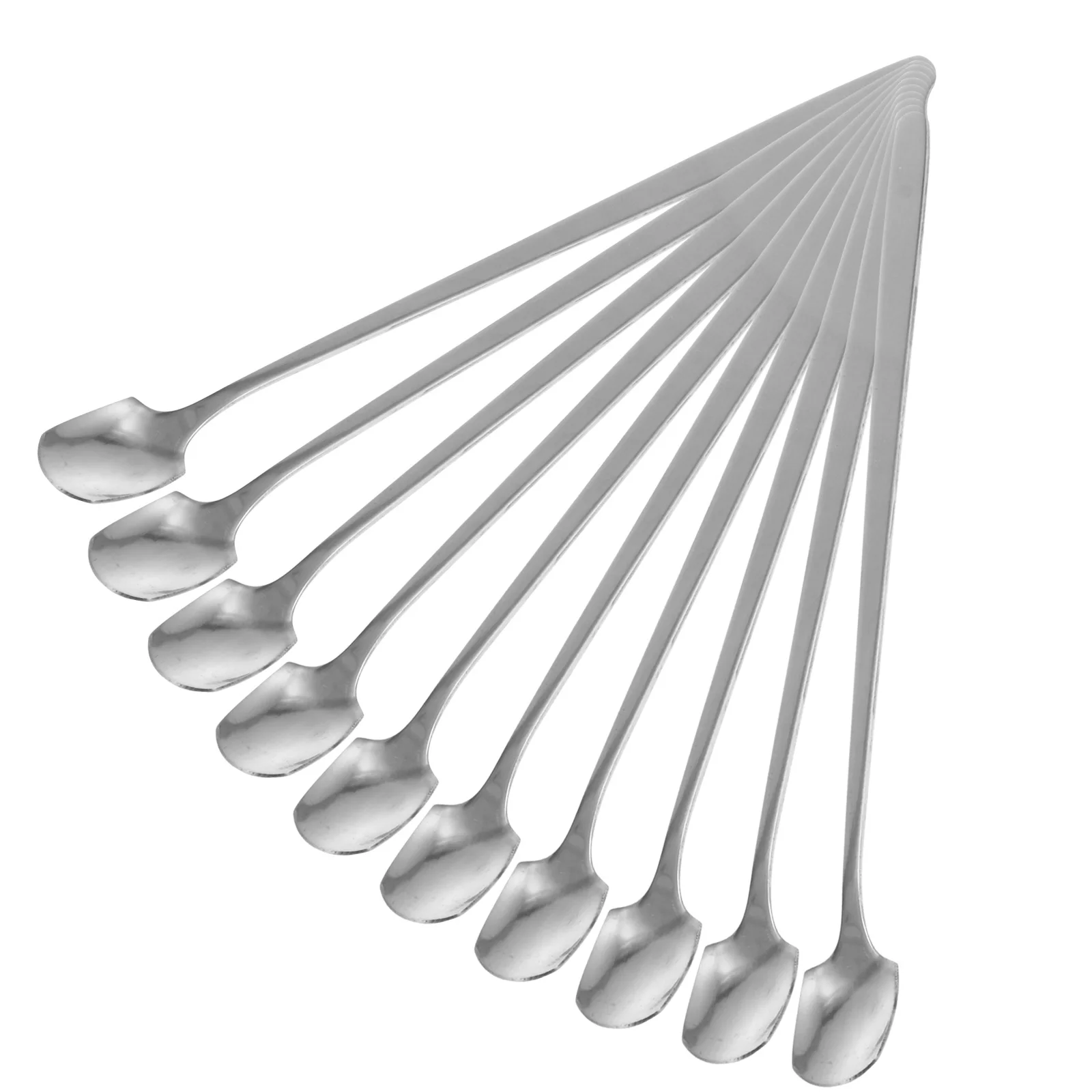 

10pcs Coffee Spoon Stainless Steel Long H Ice Cream Dessert Tea Cocktail Sugar Serving Kitchen Spoon Square Scoop Silver