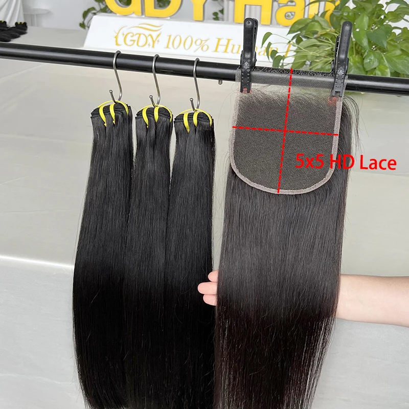 Vietnamese Raw Straight Bundles and Closure 13x4 HD Lace Frontal With Bundles 4x4 4x6 5x5 Closure With Bundles Pre Plucked