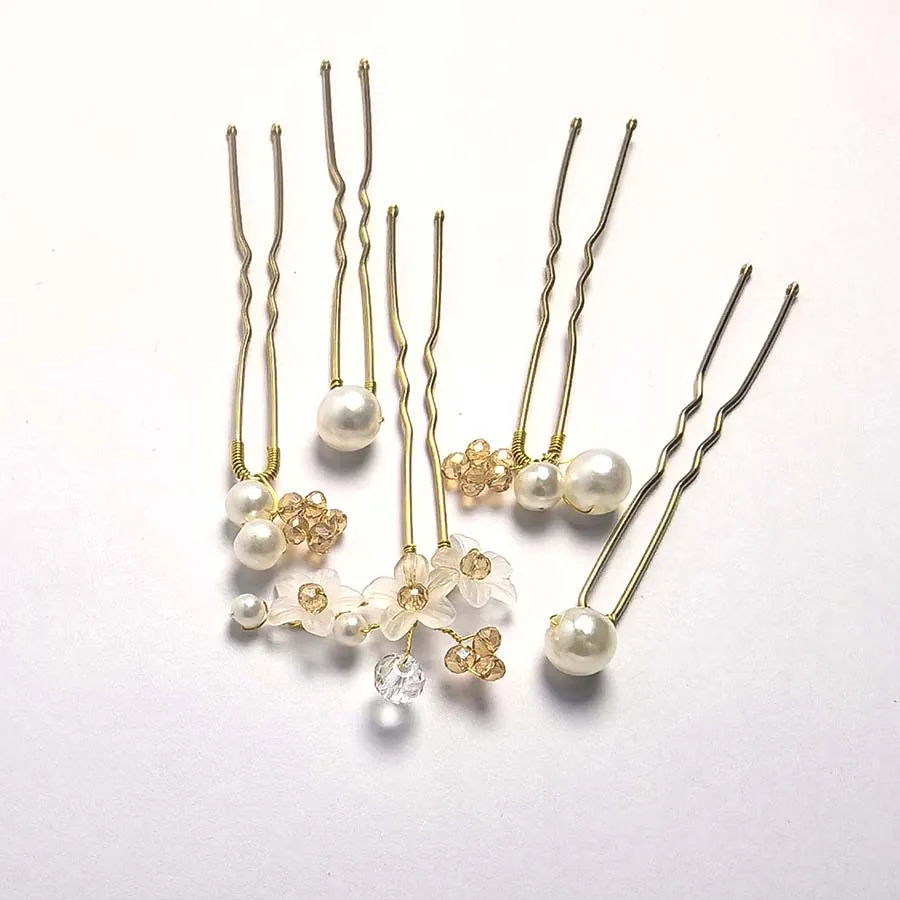 5pcs/set Women U-shaped Pin Metal Barrette Clip Hairpins Simulated Pearl Bridal Tiara Hair Accessories Wedding Hairstyle Design