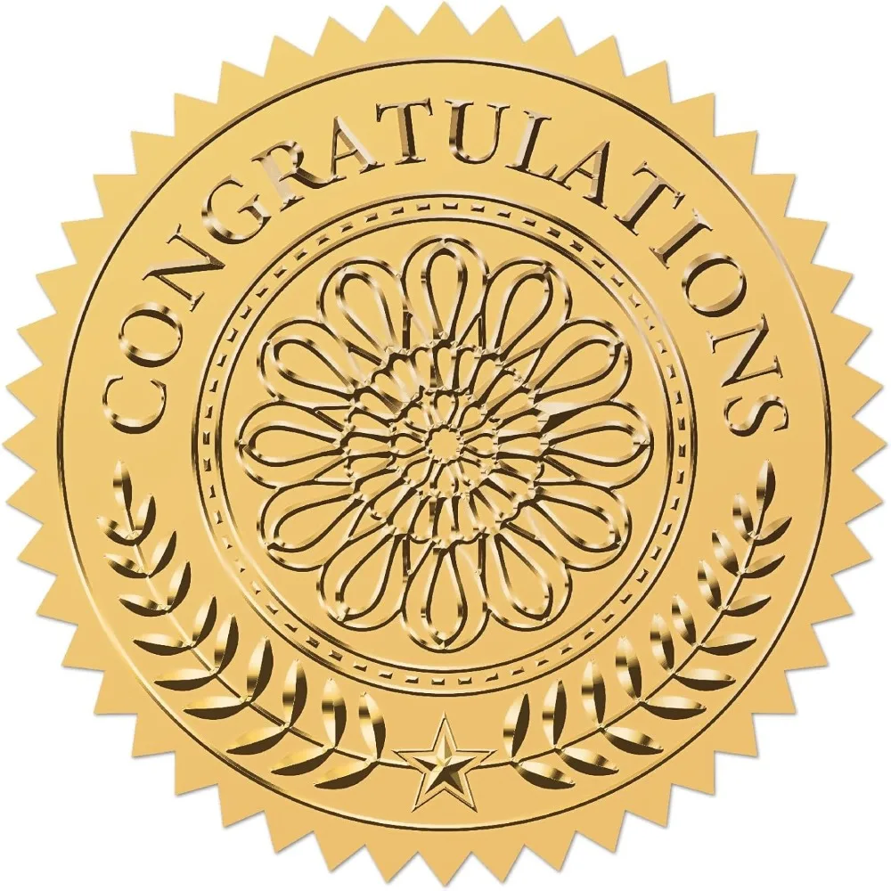 Congratulations Gold Foil Embossed Stickers Flower Olive Leaf Star 2