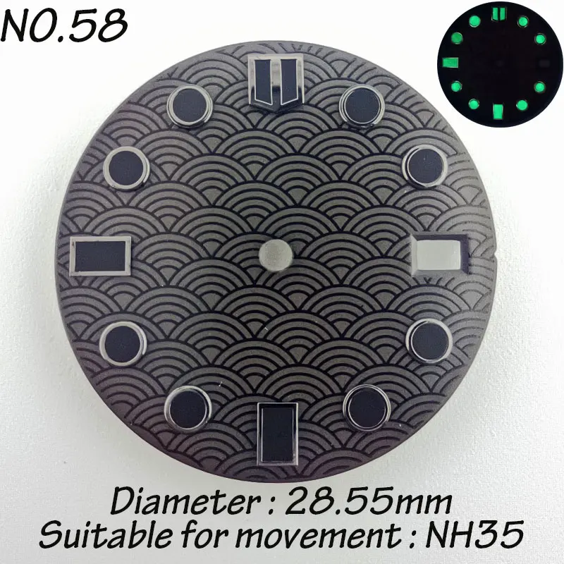 28.5mm watch fish scale dial C3 green glow suitable for NH35 automatic movement mounting Watch parts Black blue custom dial