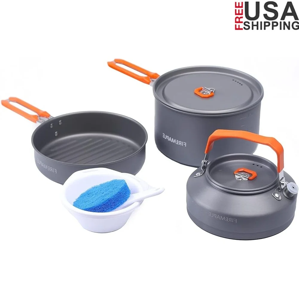 

7 Piece Camping Cookware Set Outdoor Cooking Kit Pots Kettle Spatula Lightweight Durable Backpacking Hiking Fishing