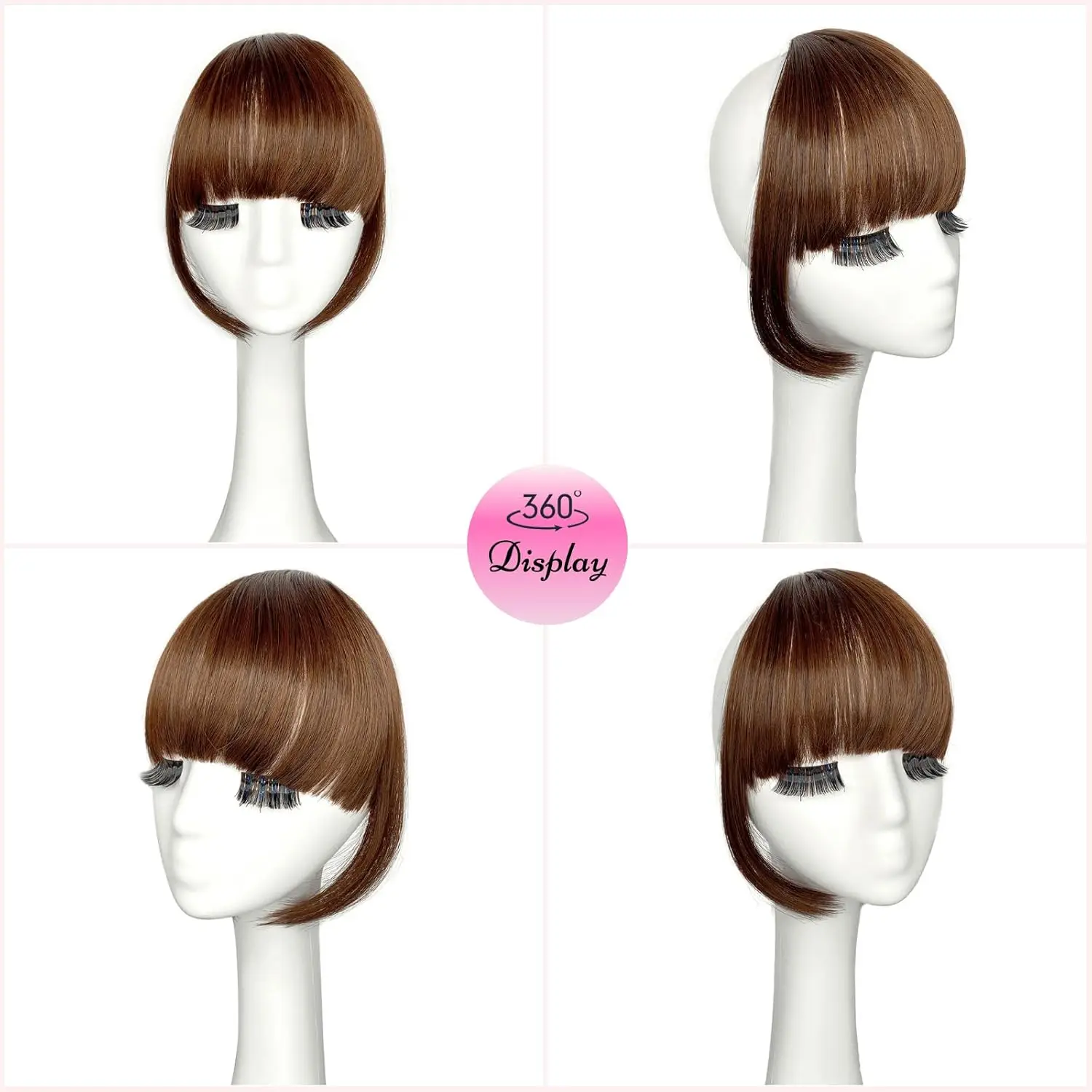 100% Echthaar Clip-in Pony French Curved Curtain Style Weicher, geschichteter Kunstpony mit Seitensträhnen Hitzebeständiges, zuschneidbares Haar – Detail 3