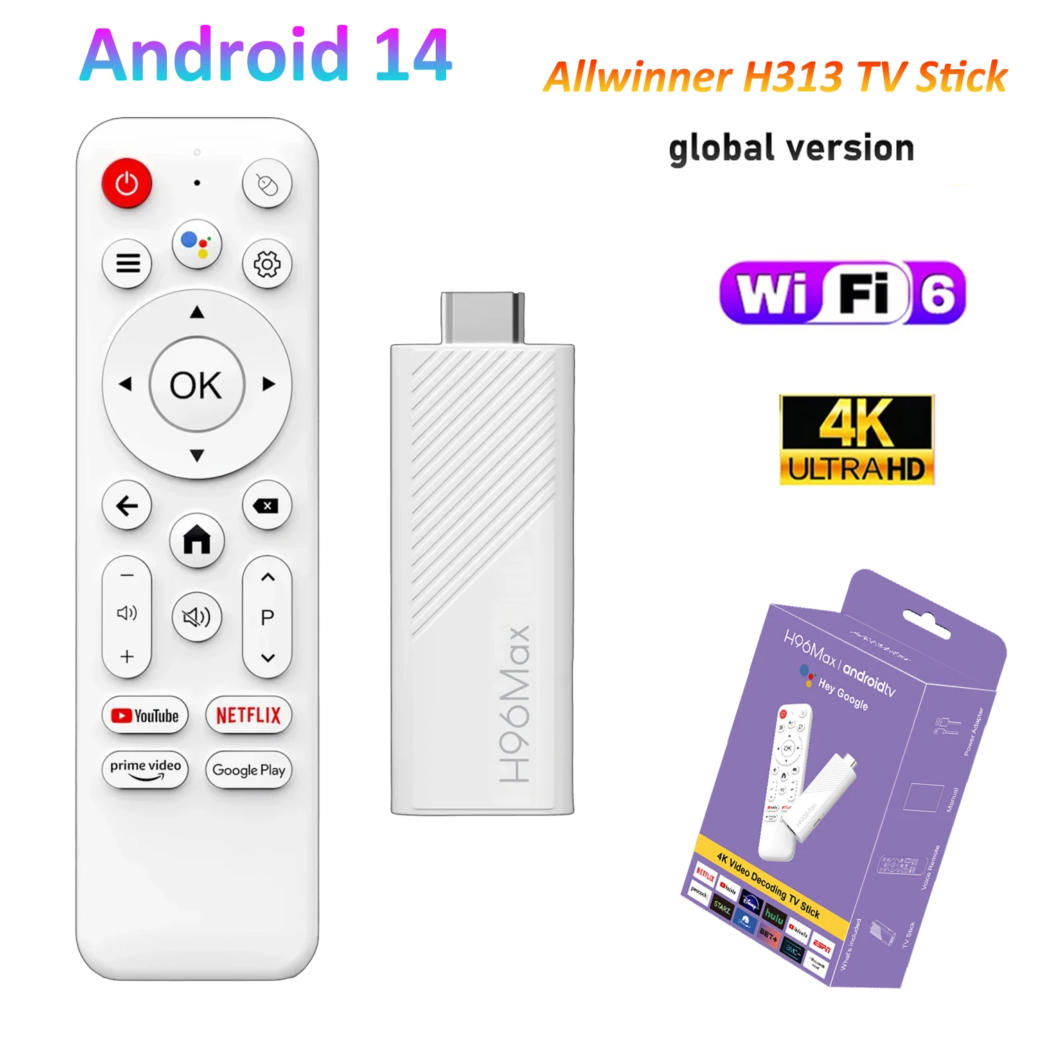 Android TV Stick H96 Max H313 TV Stick asistente de voz de Google TV Box Wifi6 BT5.0 Ultra HD 4K Streaming TV Stick 2GB 16GB
