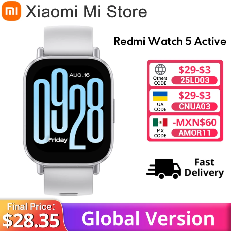 Global Version Xiaomi Redmi Watch 5 Active 2'' Display Up to 18 days of battery life 140+ workout modes Bluetooth calling 5ATM