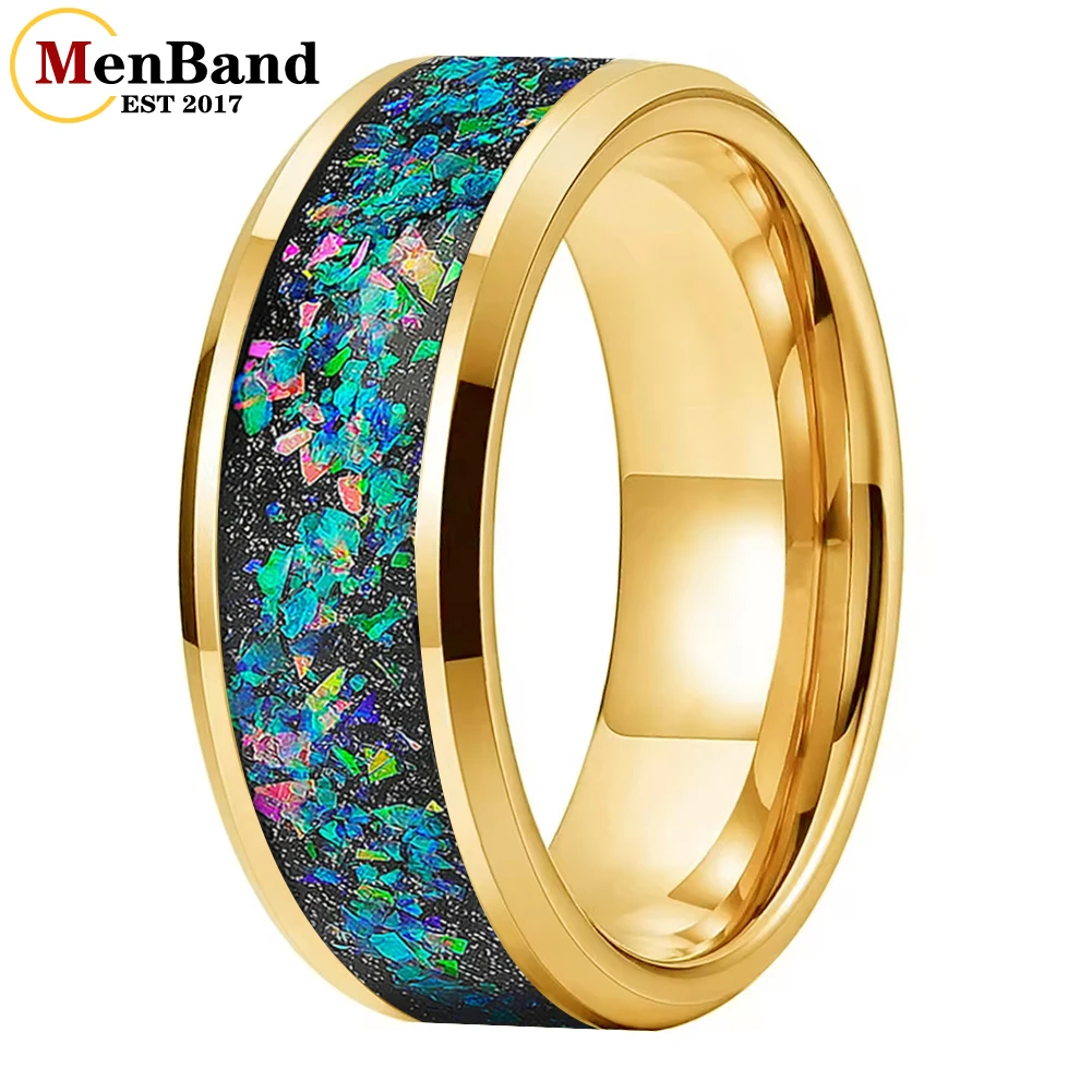 

MenBand 6/8MM Men Women Tungsten Carbide Wedding Band Ring With Galaxy Series Opal Inlay Polished Beveled Fashion Comfort