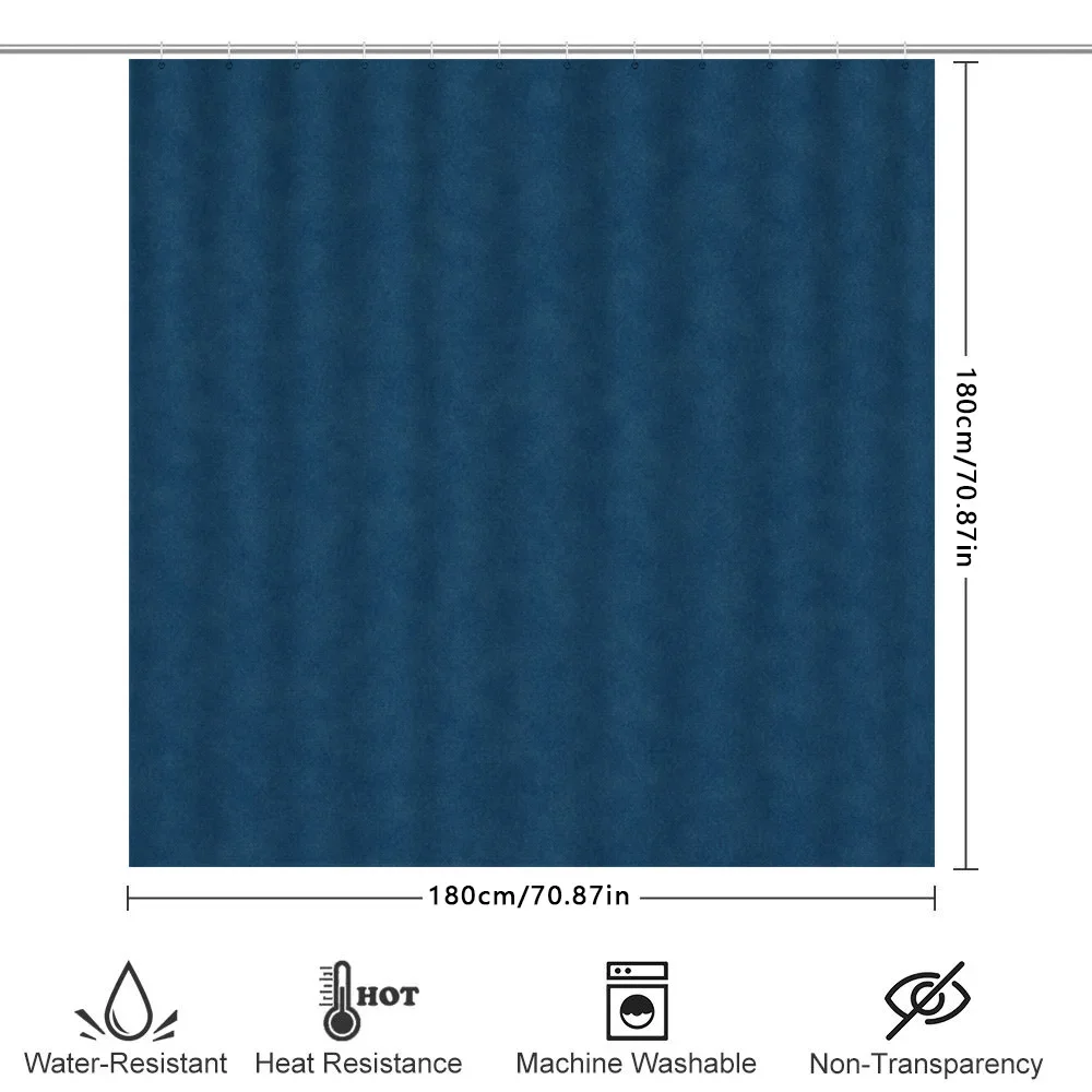 Luxury Bath Shower Curtain Dark Blue Suede Fabric Premium Waterproof Bathroom Decor Heavy Duty Hooks Included (180x243cm) - view 6
