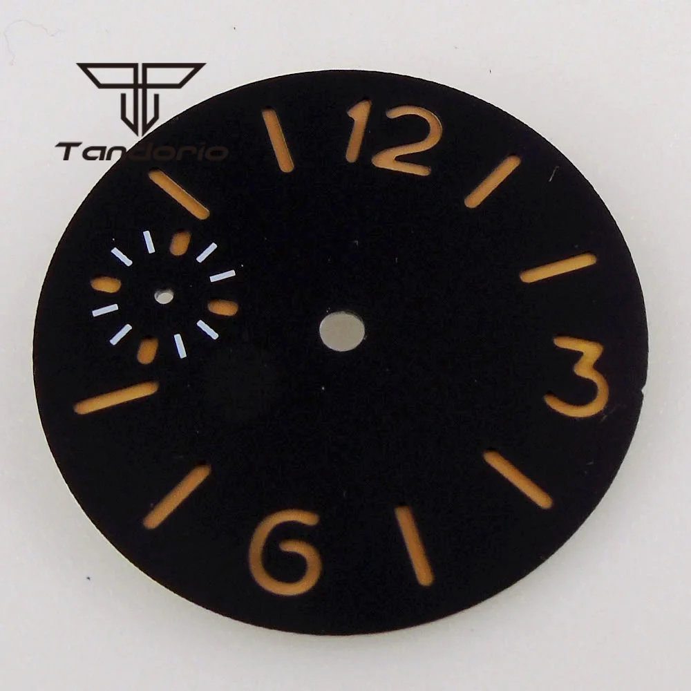 34.3mm Black Sandwich Watch Dial Face Luminous Markers Hands Set Fit ETA6497 6498 ST3600 3620 Hand Winding Movement