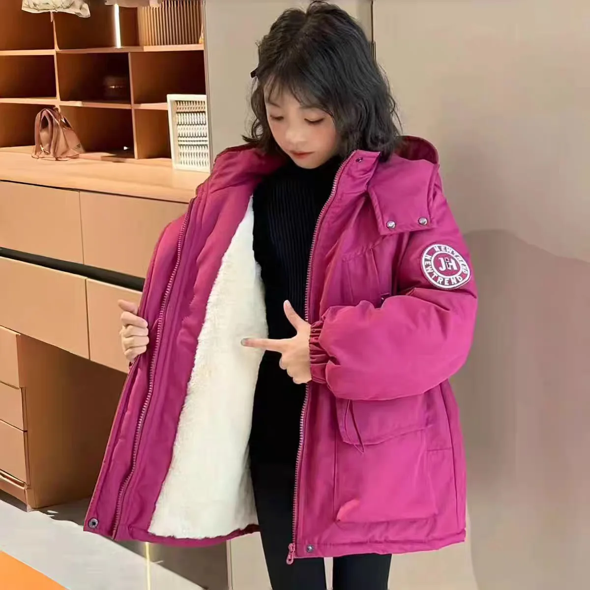 -30℃ Winter New Girls Long Parka Jacket Solid Color Lining Plush Thick Warm Hooded Coats For 5-14Y Teen Girls Fashion Snowsuit