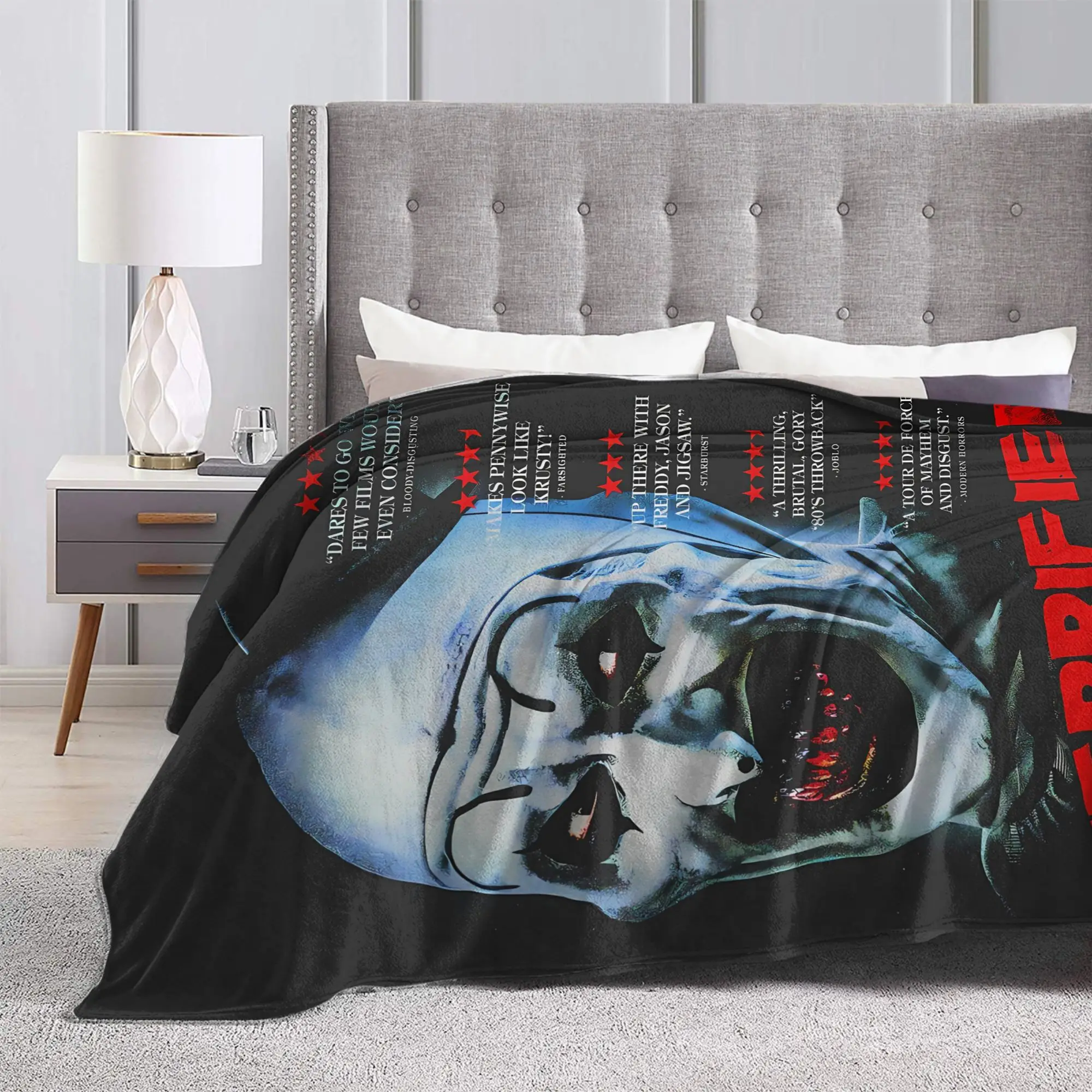 Soft BlanketGirls Boys Decorative Terrifier Movie Throw Blanket  Flannel Bedspread For Bedroom Funny Sofa Bed Cover