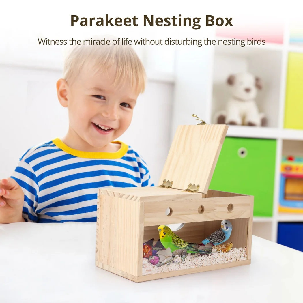 Parakeet Nesting Box Bird House Natural Wooden Breeding Box For Cockatiel Mating Box For Lovebird Budgies Medium-Sized Birds