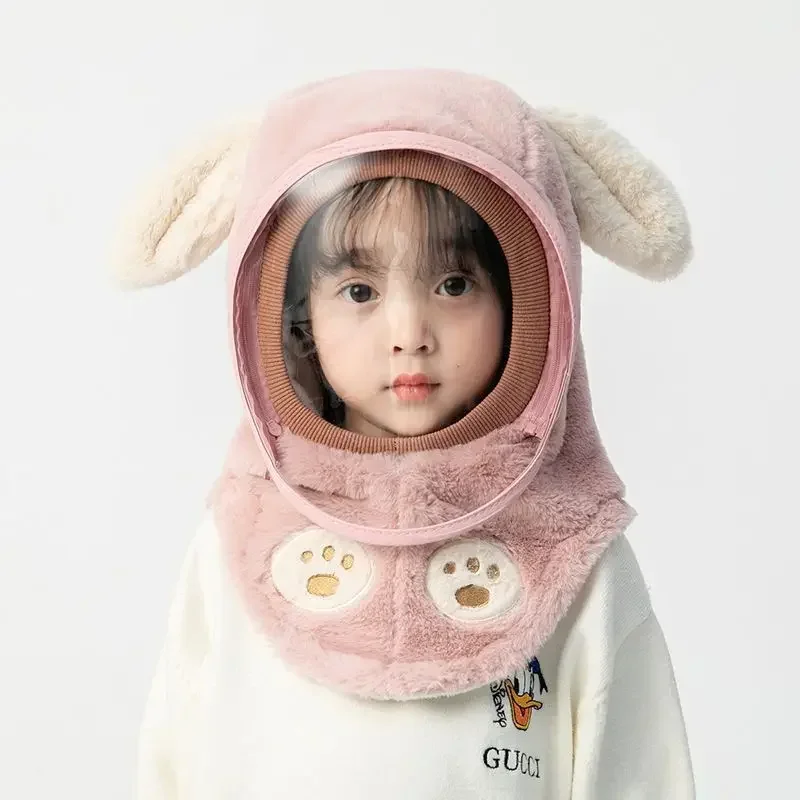 

Windproof Children's Hats Autumn Winter Windproof Hats+masks for Kids Ear Protectors Girls Boys Cap Thickened Warm Baby Scarves