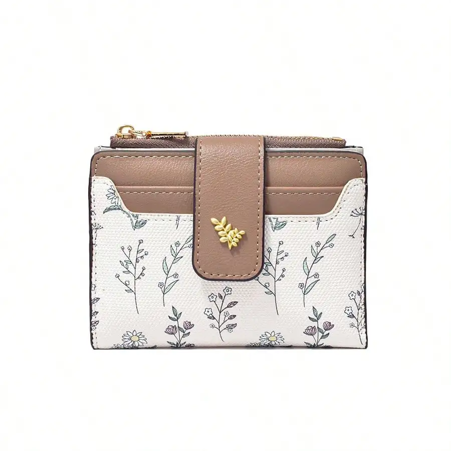 

Leaf Metal Button Compact Wallet Minimalist Fashion Short Wallet For Women Wallet Mini Wallet Purse Wallet Small Wallet