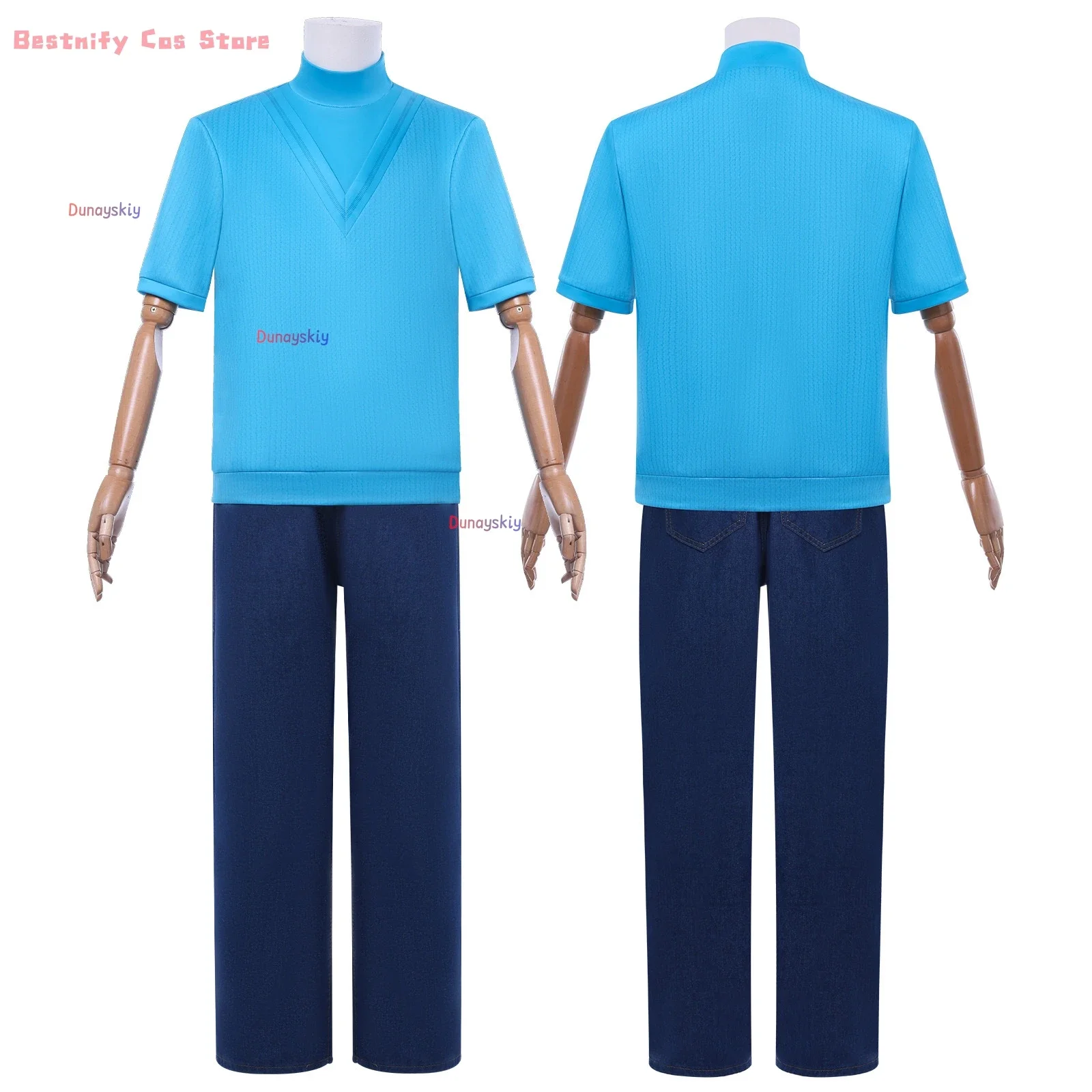 أزياء كوسبلايستيف كوسفريف أزرق تي شيرت علوي سروال كوسبريفري مجموعة ريترو مستقبلية نمط لعب الأدوار بدلة مغامرة الزي للرجال والأولاد