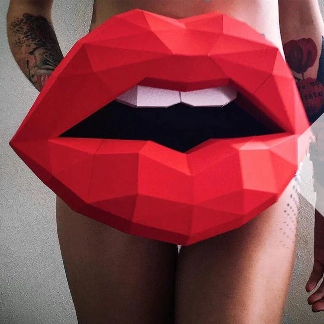 Sexy Mouth Paper Model 3D DIY Material Creative Home Wall Desk Decor Props DIY Hand Made Geometric Paper Figures Craft Project