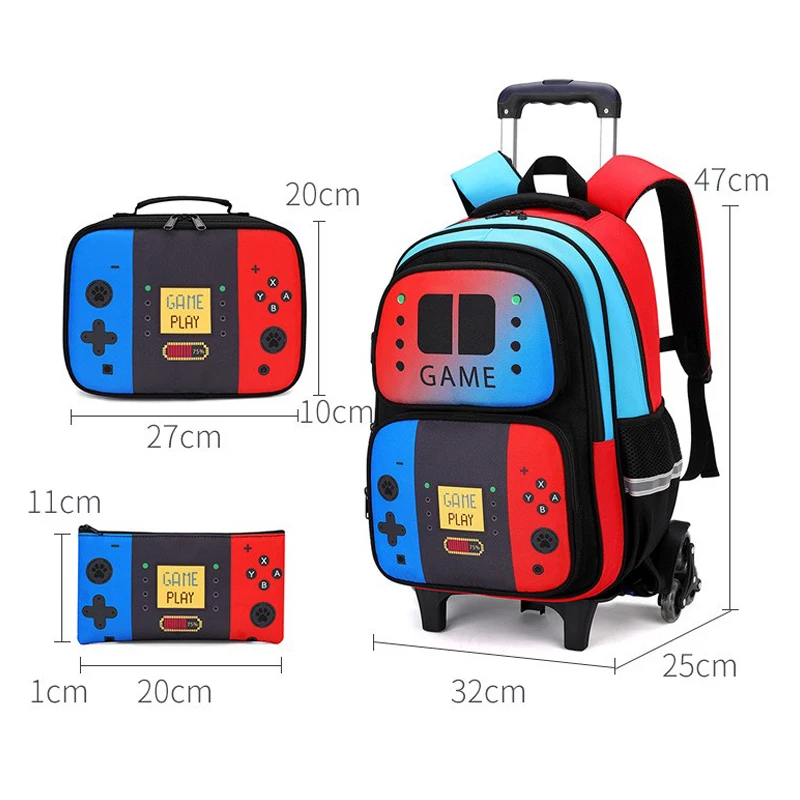 Kids School Bag Rolling Backpack for Boy Wheeled Backpack School Bag With Wheels Trolley Bookbag Travel Luggage with Lunch Bag