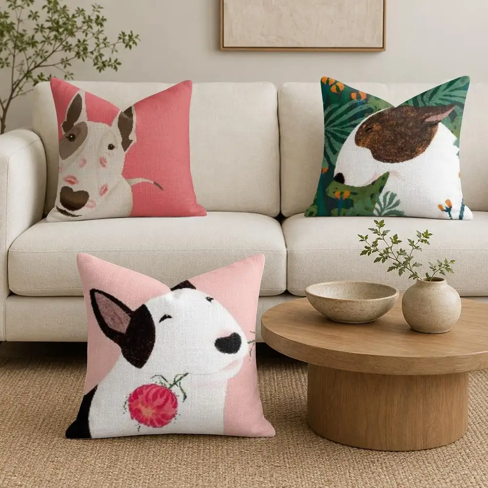 Fun Bull Terrier Illustrations Cushion Cover Plush Fabric Soft Double-Sided Printed Sofa Warm Winter Home Gift Pillow Cover