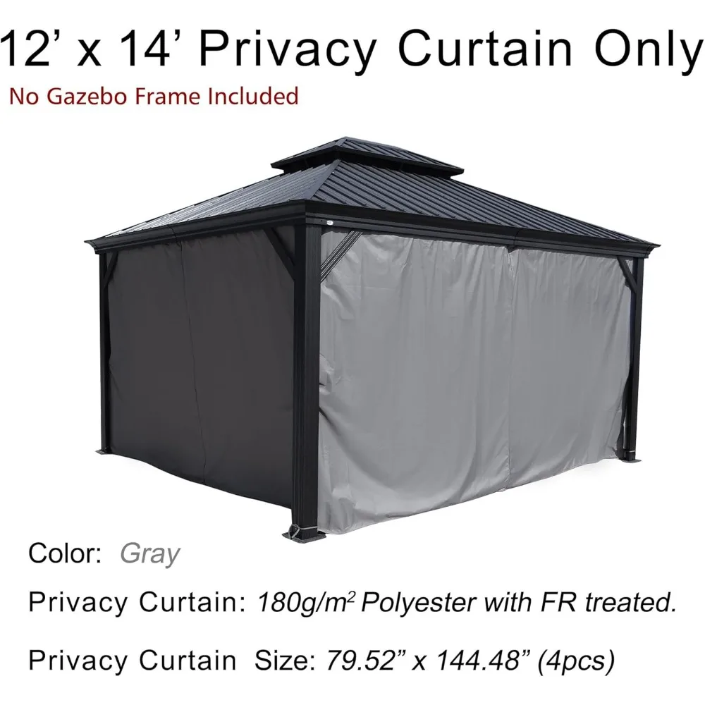 Cortina de privacidade para gazebo, parede lateral externa à prova d'água para gazebo de topo rígido, cortinas para pátio, modelo (12 pés x 14 pés, cinza)