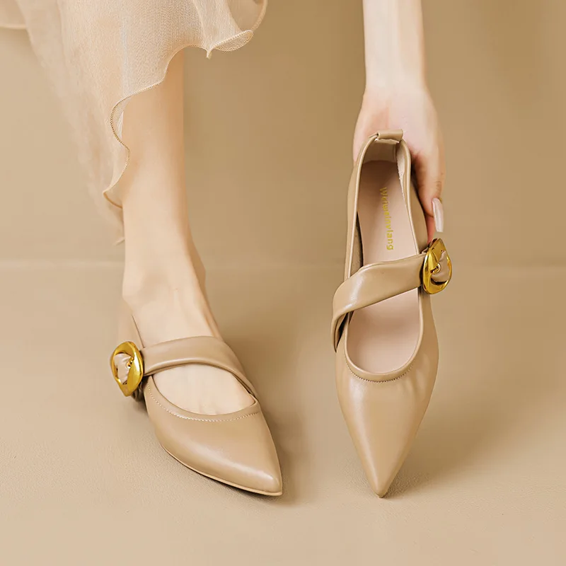 

Gorasion Women's Pointed Toe Pumps Flat Square Heel Buckle Strap Mary Janes Women Elegant Luxury Dress Shoes Korean Style Shoes